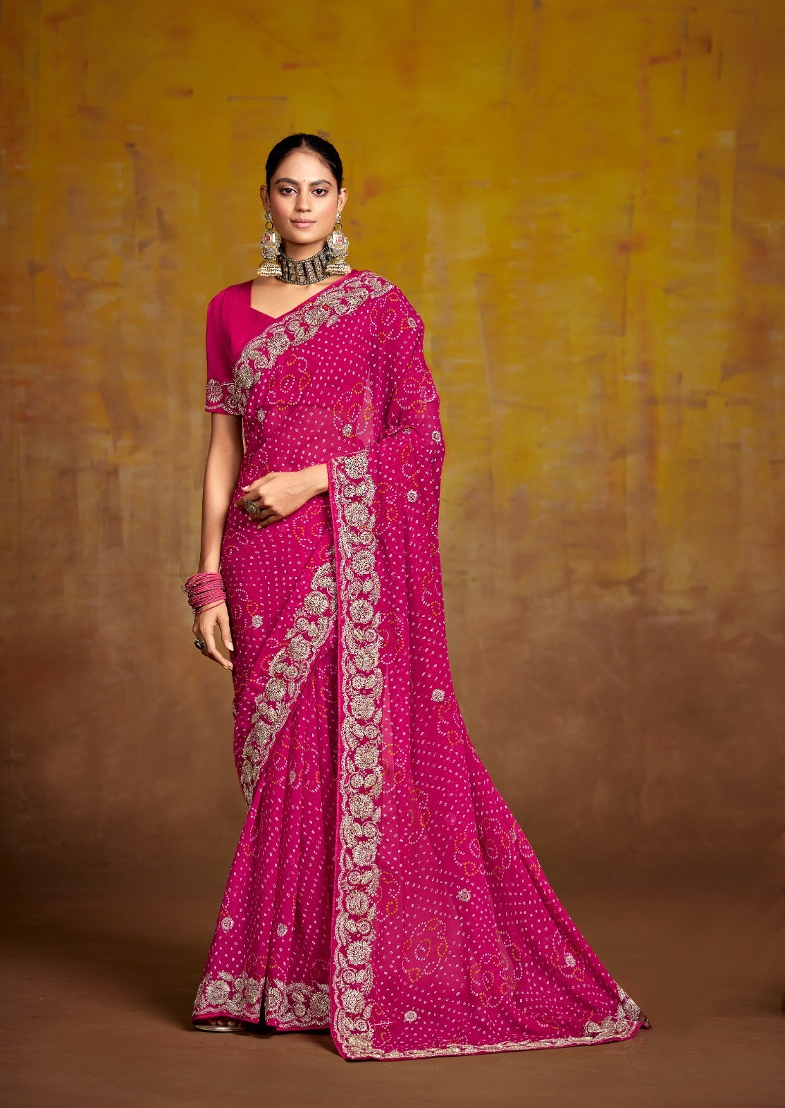 Pink Georgette Readymade/Easy Saree