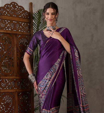 Purple Crepe Silk Office wear Readymade/Easy Saree