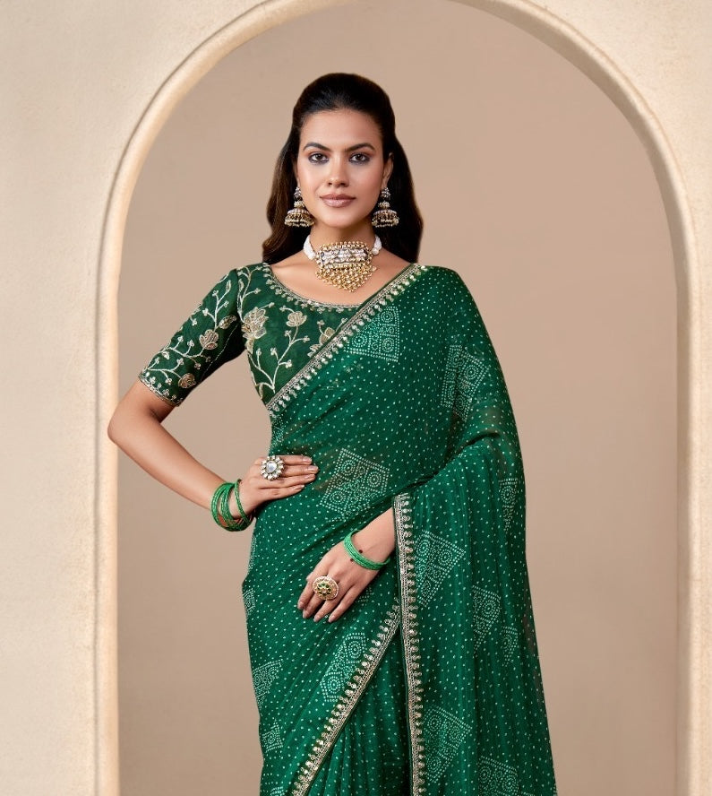 Green Georgette Readymade/Easy Saree
