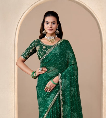 Green Georgette Readymade/Easy Saree