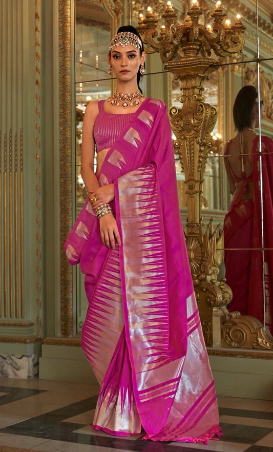 Pink Kanjivaram Silk Readymade/Easy Saree