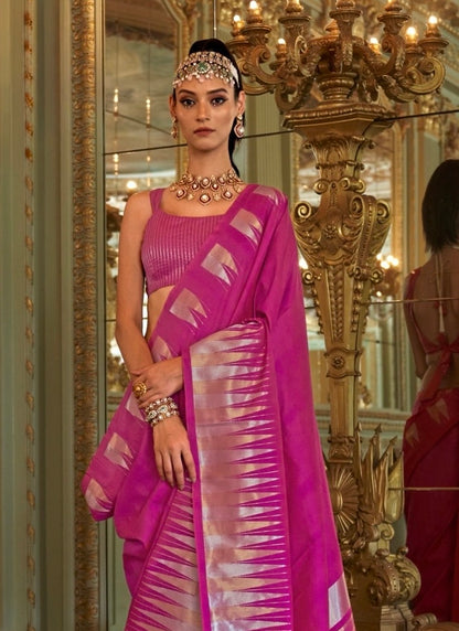 Pink Kanjivaram Silk Readymade/Easy Saree
