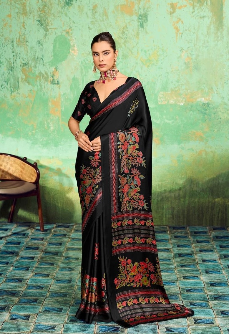 Black Modal Silk Ready To Wear/Easy Saree by StyleByPanaash