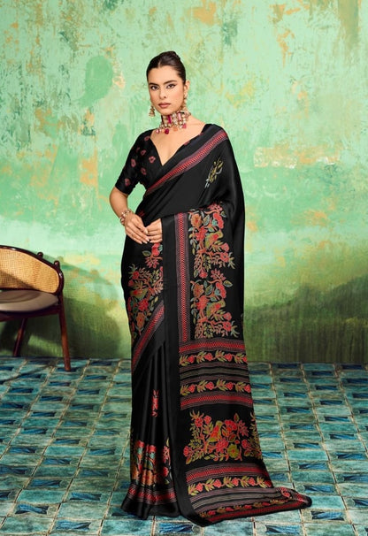 Black Modal Silk Ready To Wear/Easy Saree by StyleByPanaash
