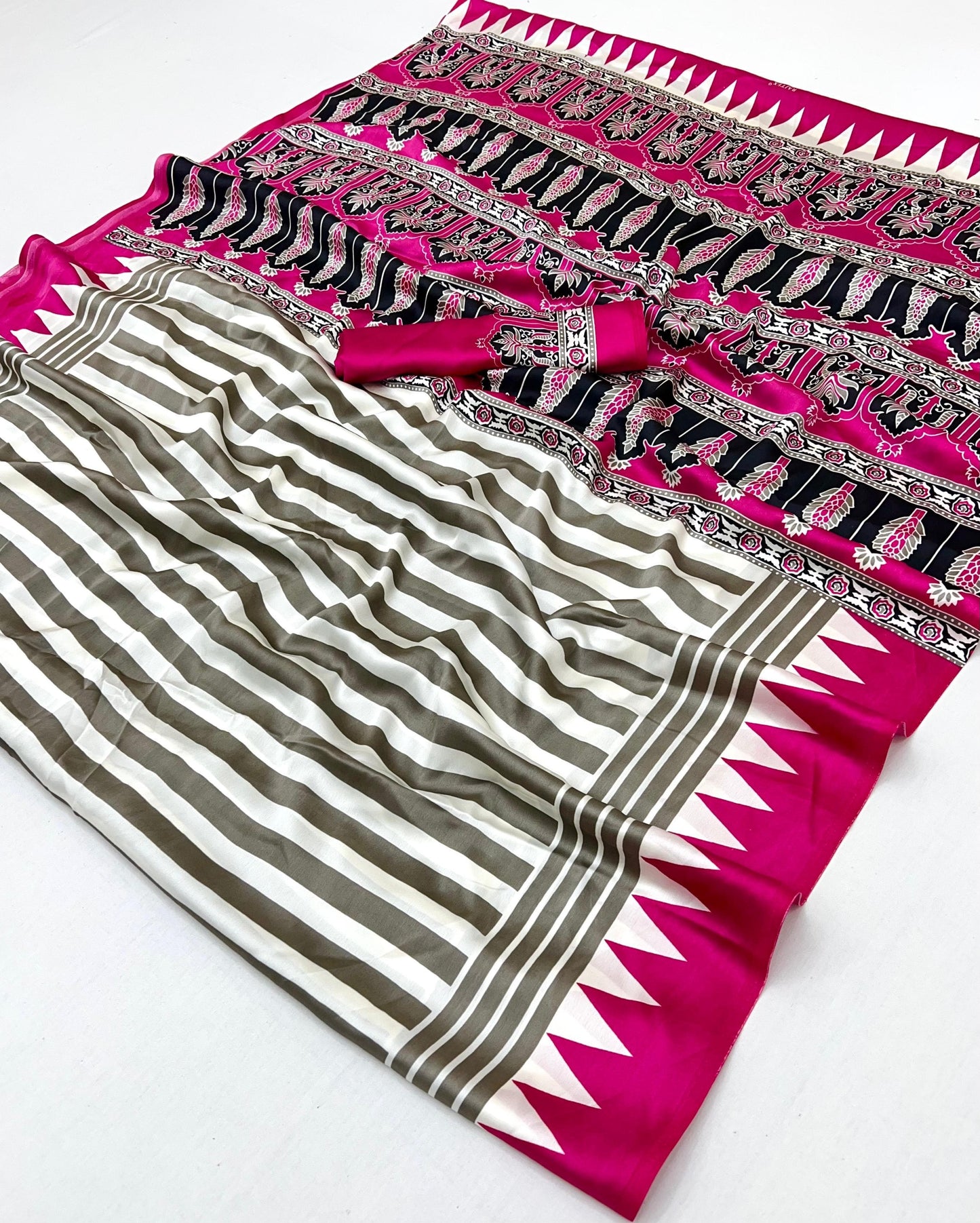 Pink Stripe Crepe Silk Readymade/Easy Saree