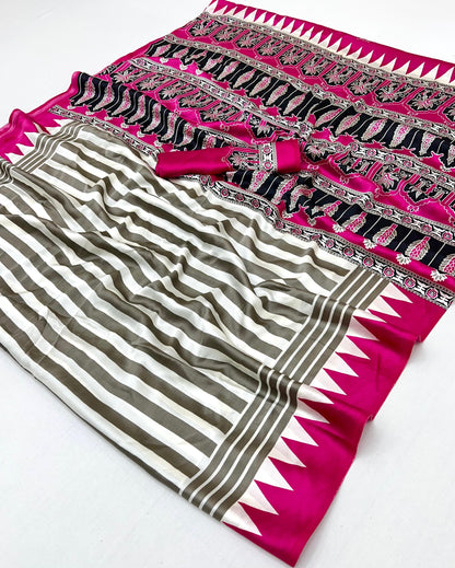 Pink Stripe Crepe Silk Readymade/Easy Saree