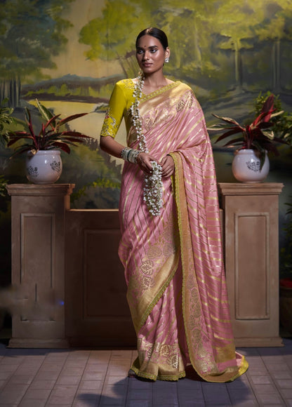 Pastel Pink Color Designer Kanjivaram Readymade/Easy Saree