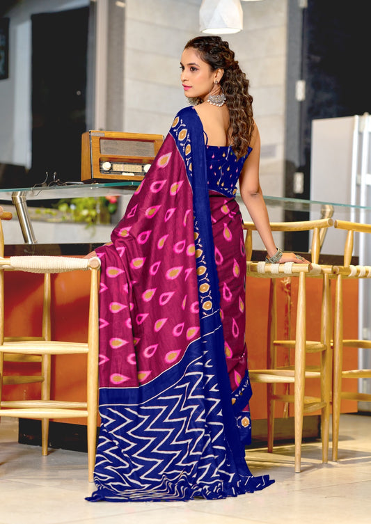 Purple Mul Cotton Easy/Readymade Saree