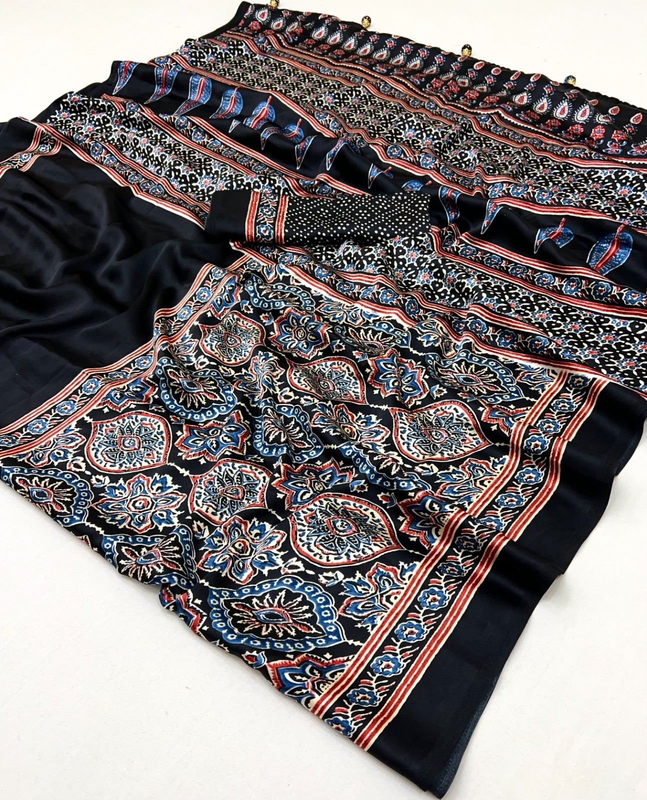 Black Crepe Silk Office wear Readymade/Easy Saree