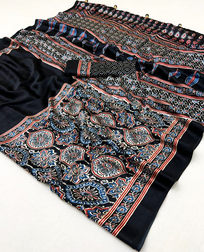 Black Crepe Silk Office wear Readymade/Easy Saree