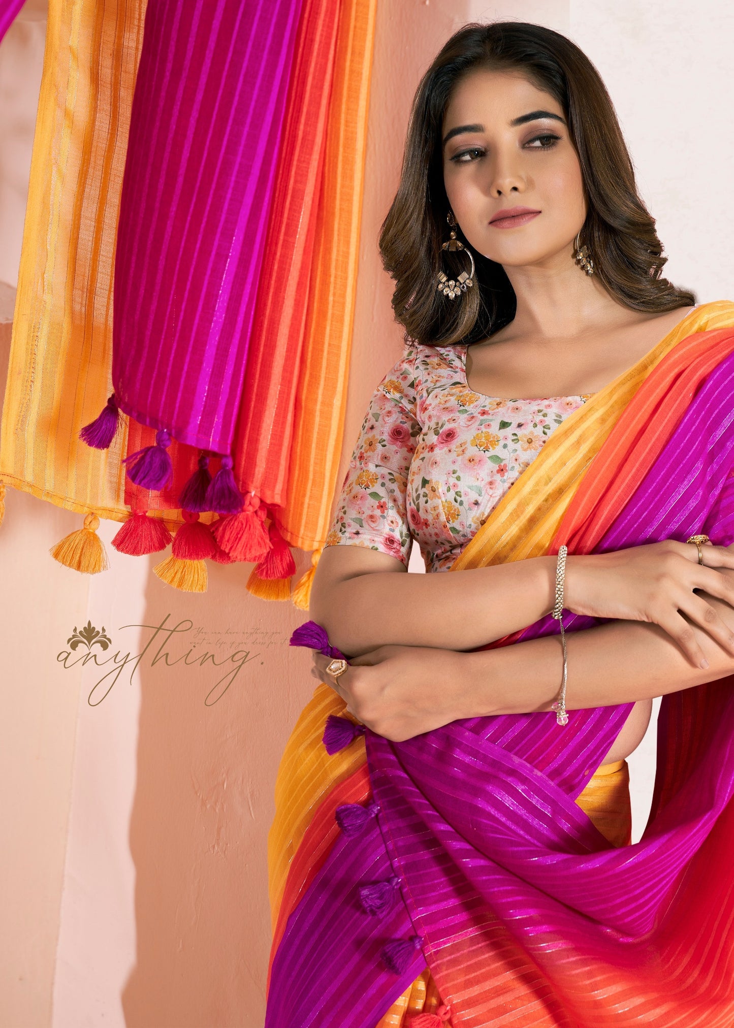 Multicolor Linen Easy/Readymade Saree