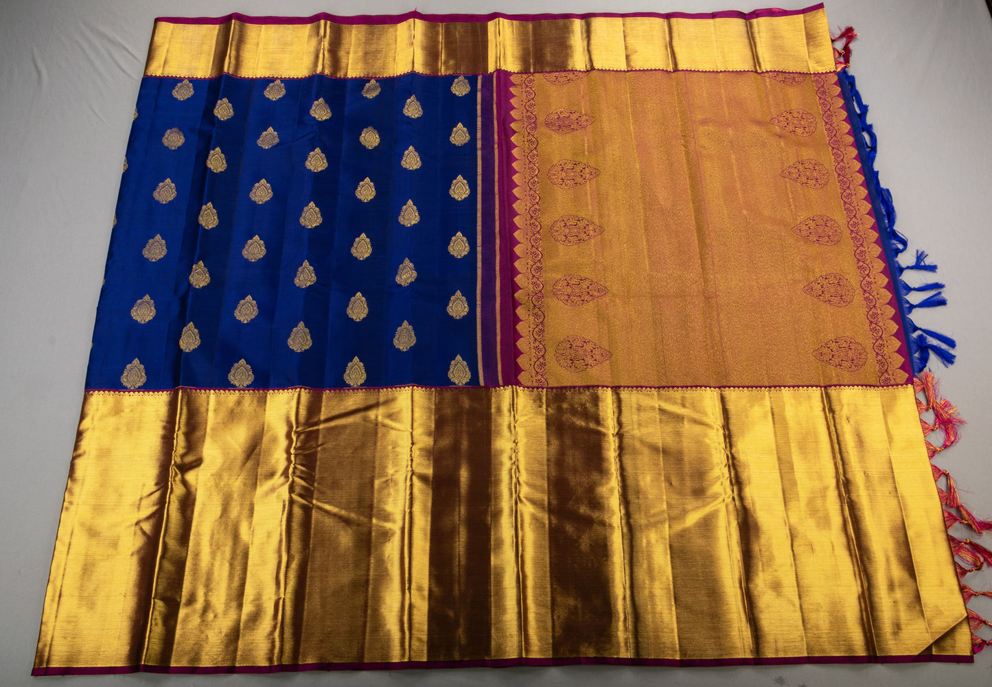 Dark Blue Handmade Kanchipuram Pure Silk Custom Sized Ready To Wear Saree
