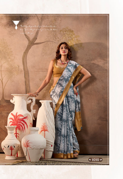 Grey Color Mul Mul Cotton Easy/Readymade Saree