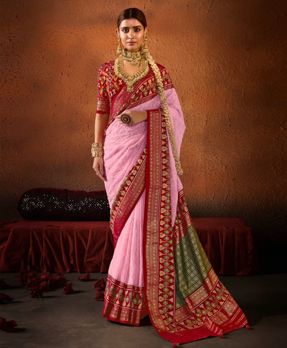 Pink Color Chikankari Patola Silk Readymade/Easy Fancy Saree