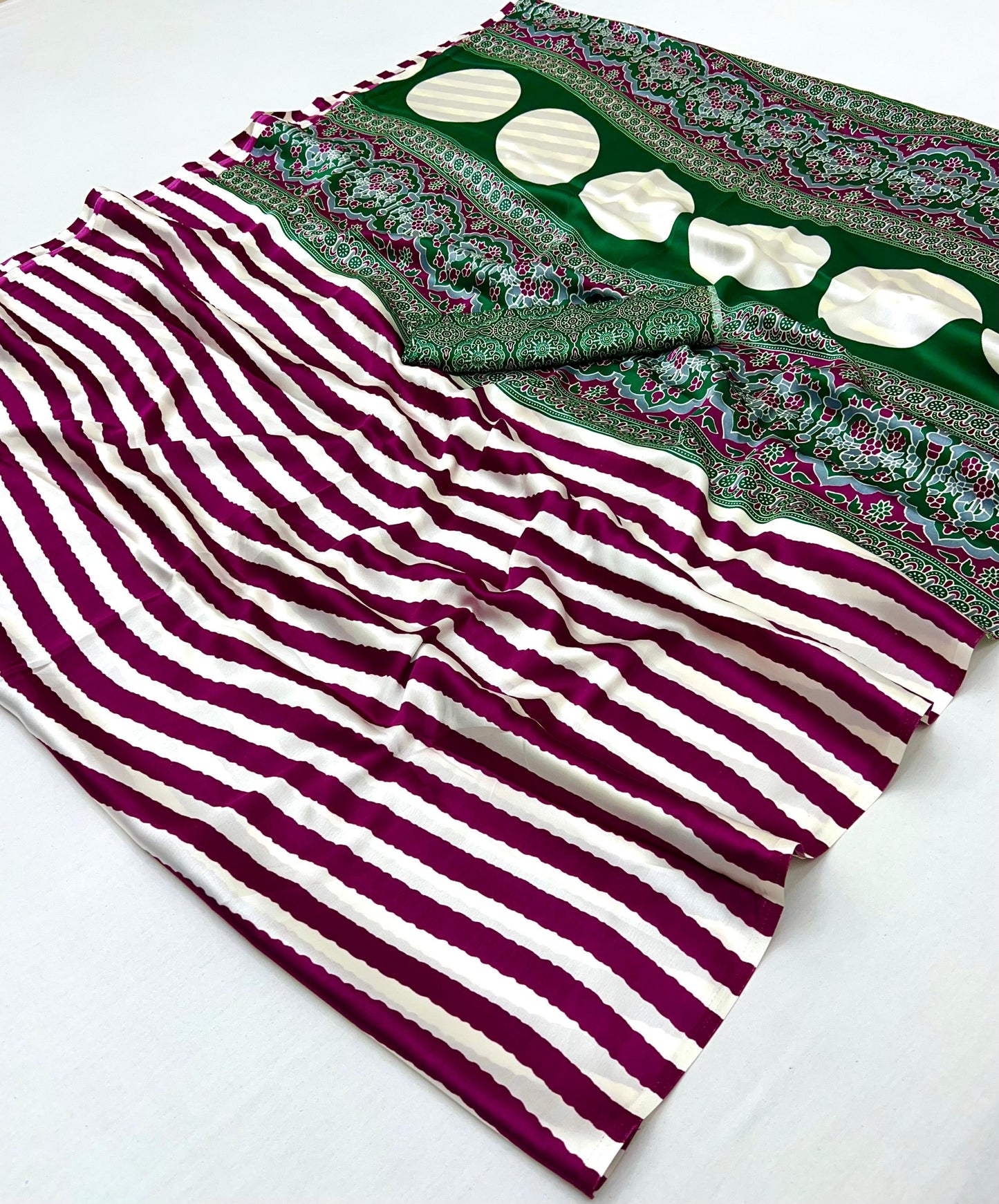 Magenta Stipe Crepe Silk Ready To Wear/Easy Saree by Stylebypanaash 