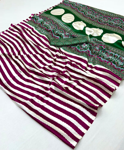 Magenta Stipe Crepe Silk Ready To Wear/Easy Saree by Stylebypanaash 