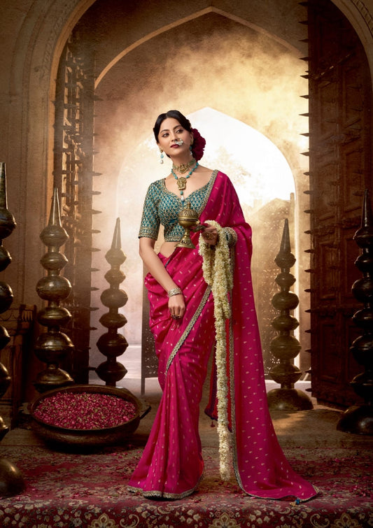 Pink Soft Banarasi Silk Readymade/Easy Saree