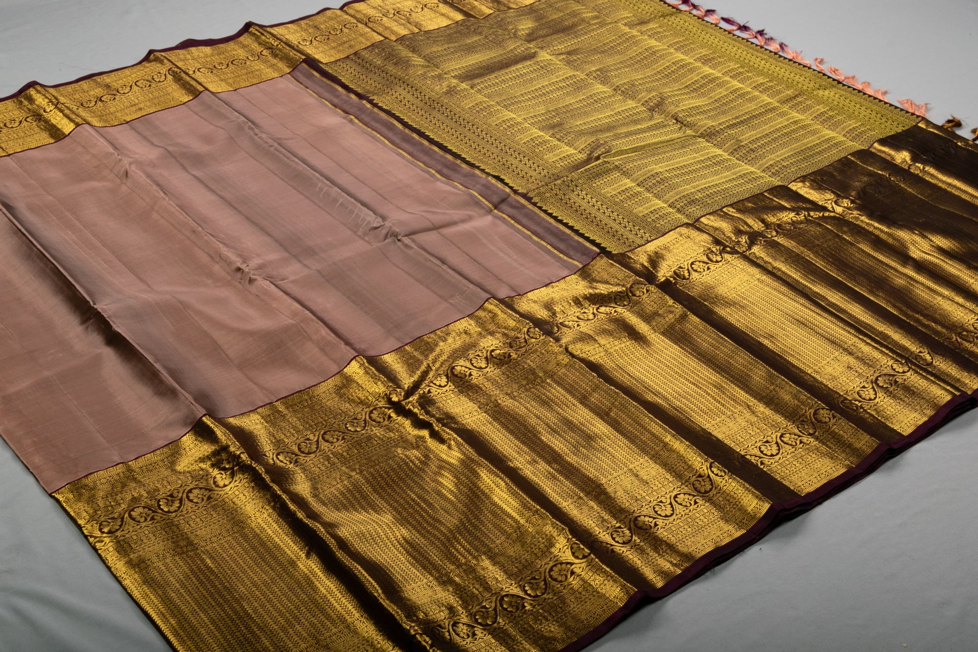Dusty Mauve Handmade Kanchipuram Pure Silk Custom Sized Ready To Wear Saree - Panaash Saree