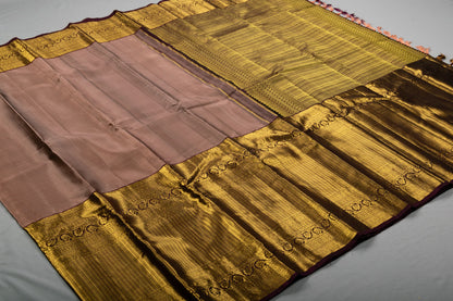 Dusty Mauve Handmade Kanchipuram Pure Silk Custom Sized Ready To Wear Saree - Panaash Saree