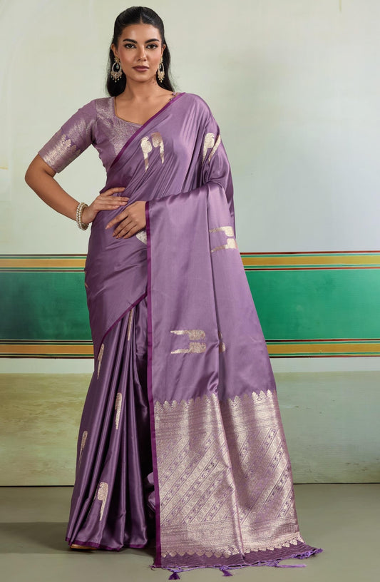 Lavender Color Satin Silk Readymade/Easy Saree