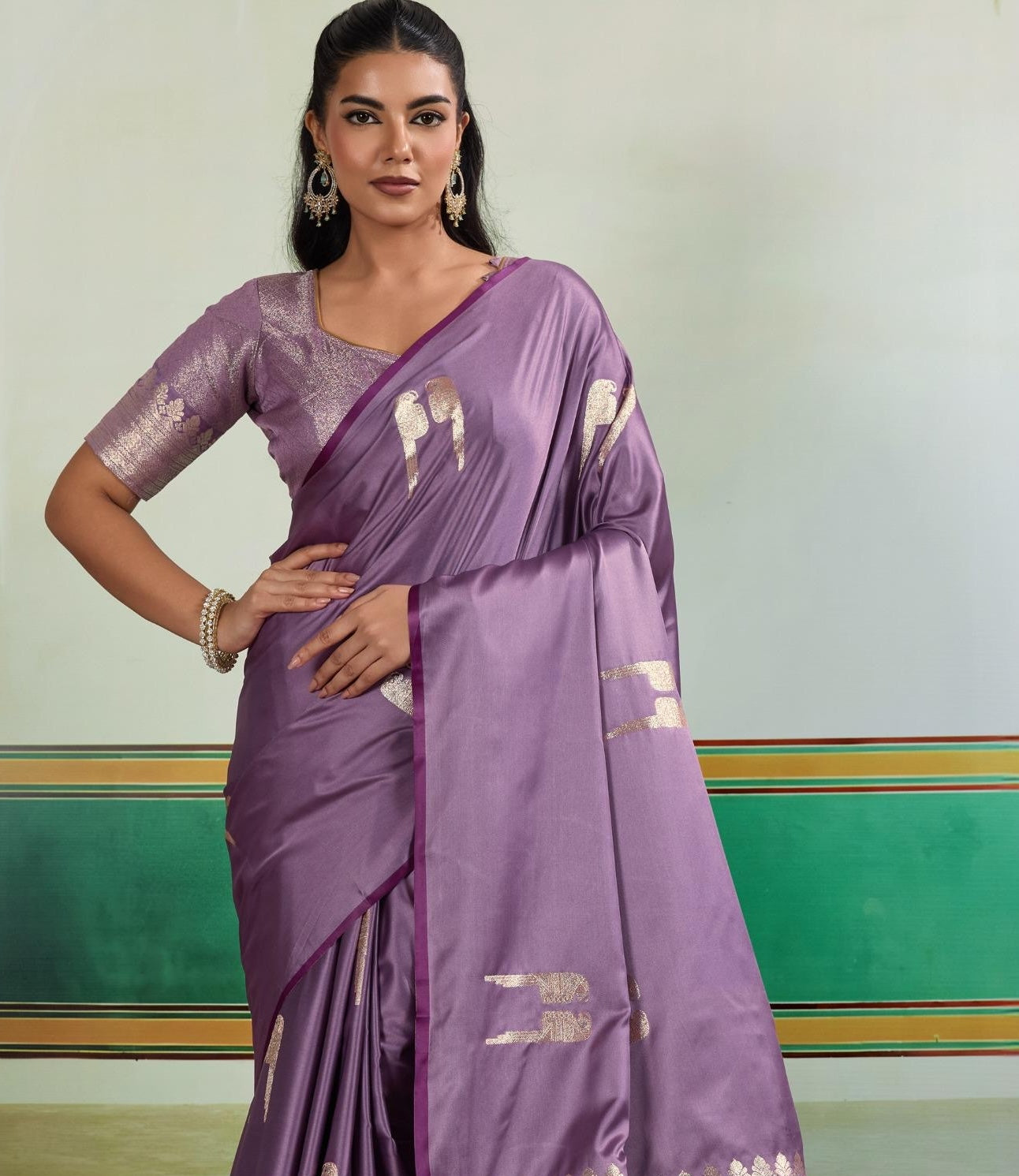 Lavender Color Satin Silk Readymade/Easy Saree