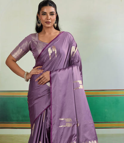 Lavender Color Satin Silk Readymade/Easy Saree