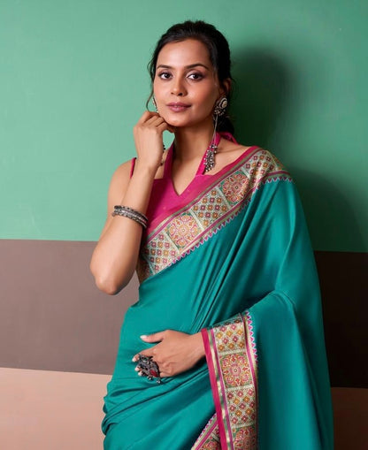 Teal Blue Soft Silk Ready To Wear/Easy Saree - Panaash Saree