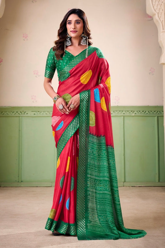 Red Polka Dot Readymade Crepe Silk Saree
