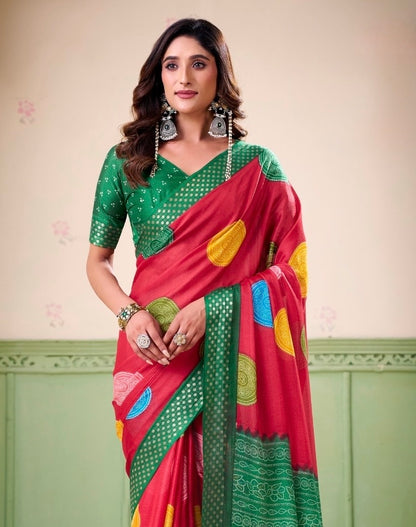 Red Polka Dot Readymade Crepe Silk Saree