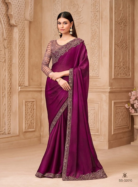 Magenta Cocktail Party Wear Readymade Saree