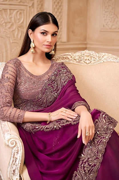 Magenta Cocktail Party Wear Readymade Saree