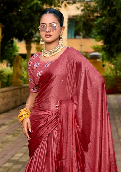 Rose Pink Georgette Readymade/Easy Saree