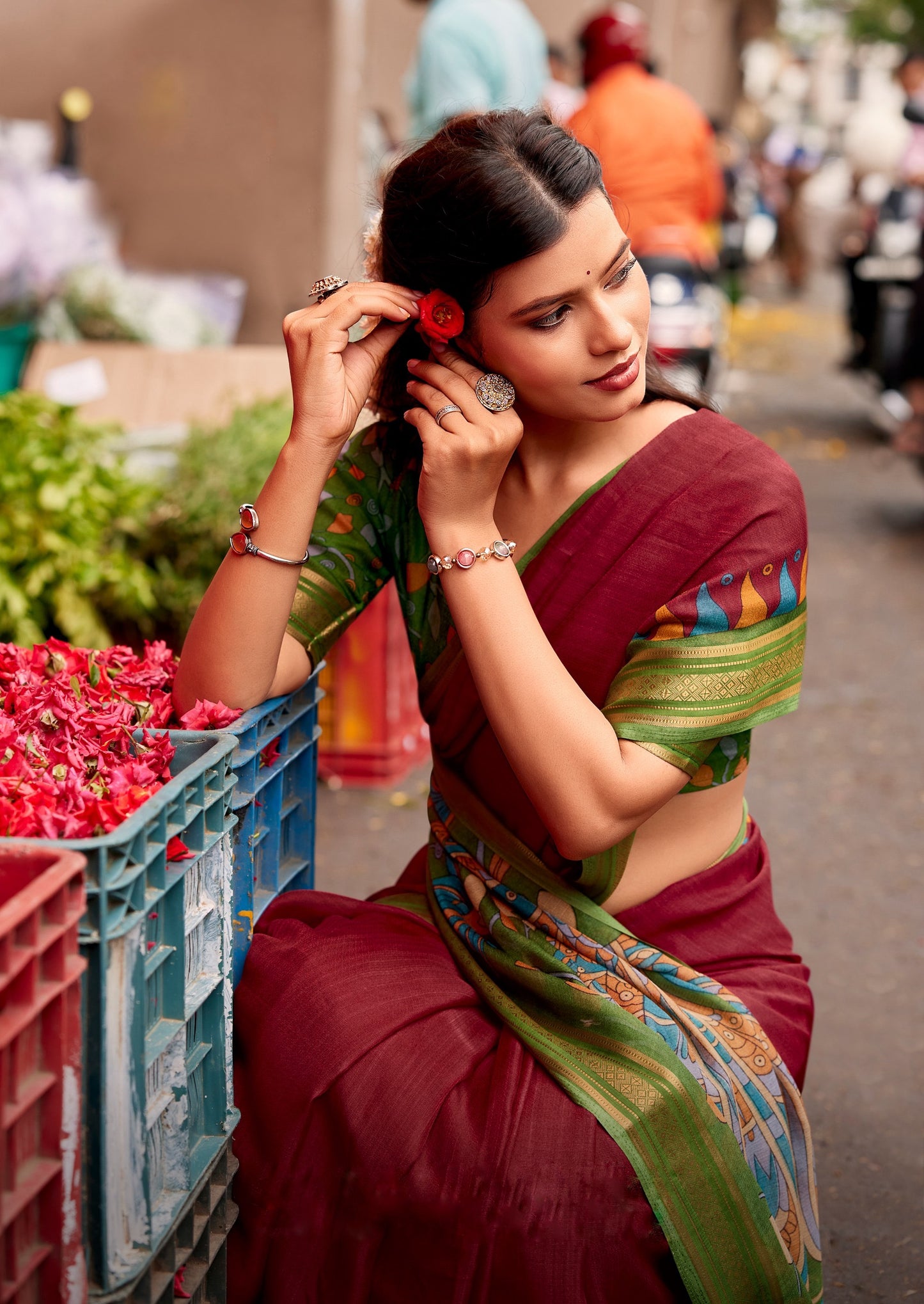Maroon Cotton Ready To Wear/Easy Saree by Stylebypanaash  by Stylebypanaash 