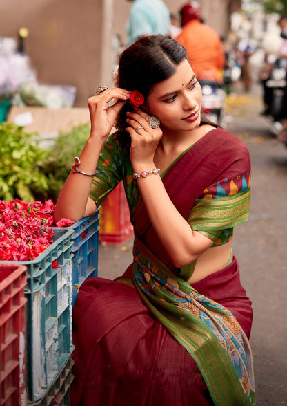 Maroon Cotton Ready To Wear/Easy Saree by Stylebypanaash  by Stylebypanaash 