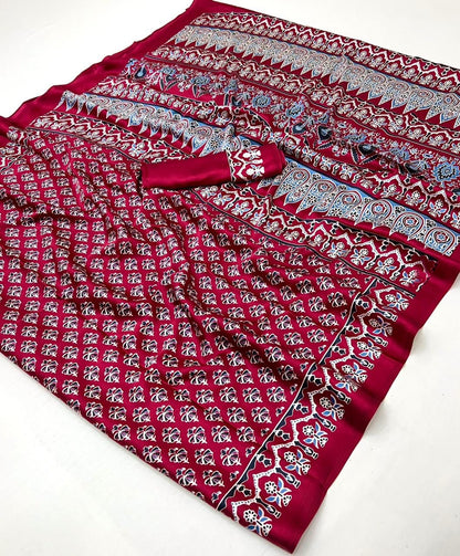 Maroon Crepe Silk Readymade/Easy Saree