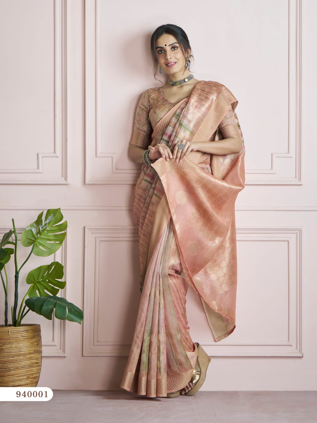 Beige Color Printed Silk Readymade/Easy Saree