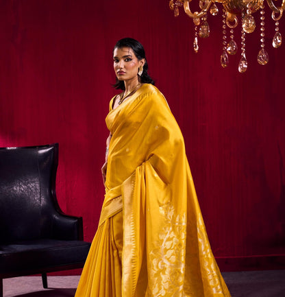 Mustard Yellow Kataan Silk Readymade/Easy Saree - Panaash Saree