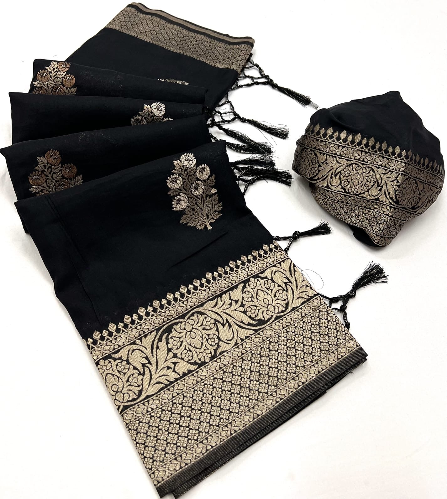 Black Khadi Georgette Readymade/Easy Saree