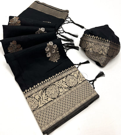 Black Khadi Georgette Readymade/Easy Saree