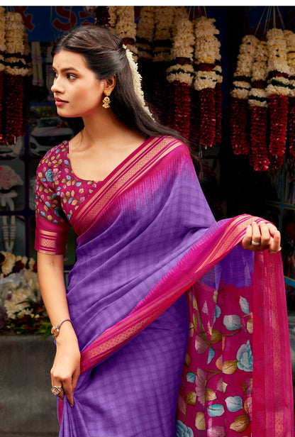 Purple Cotton Ready To Wear/Easy Saree by Stylebypanaash 
