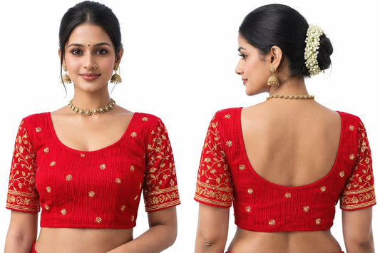 Red Floral Stretchable Blouse - Panaash Saree