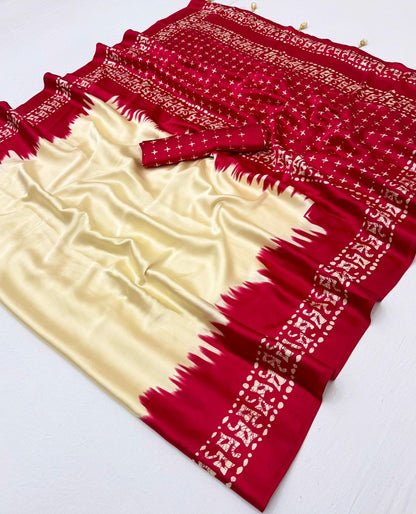 Cream Crepe Silk Ready To Wear/Easy Saree - Panaash Saree