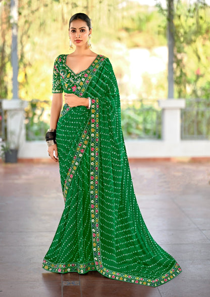 Green Georgette Readymade/Easy Saree
