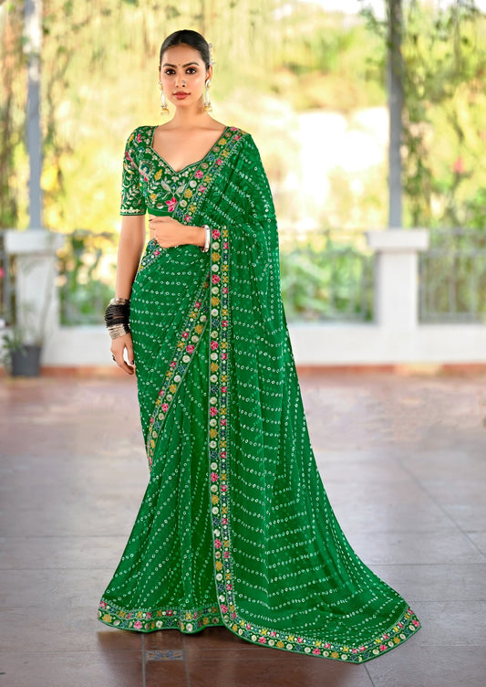 Green Georgette Readymade/Easy Saree
