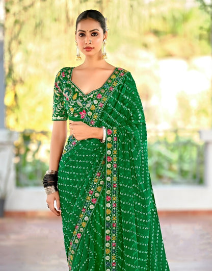 Green Georgette Readymade/Easy Saree