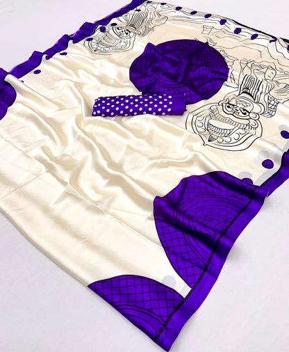 Purple and White Crepe Silk Readymade/Easy Saree
