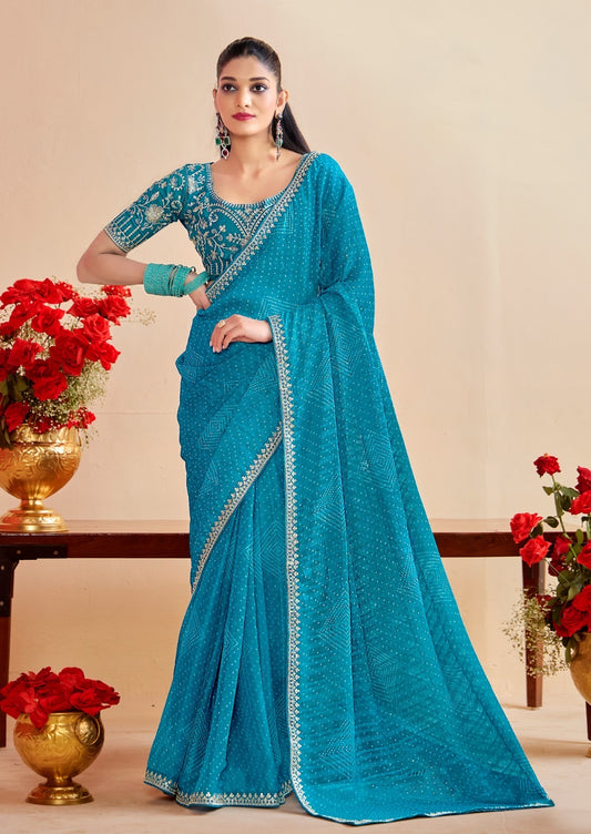 Blue Georgette Readymade/Easy Saree