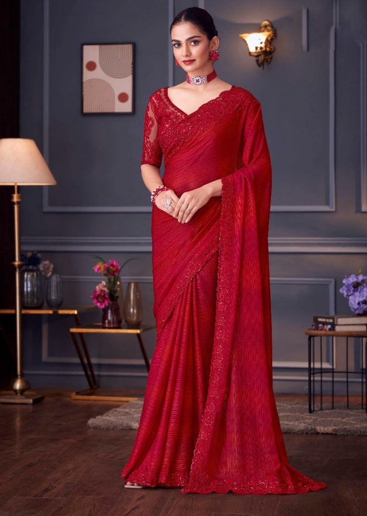 Red Color Cocktail Readymade Saree