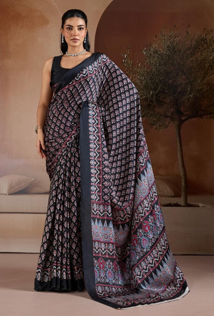 Black Crepe Silk Readymade/Easy Saree