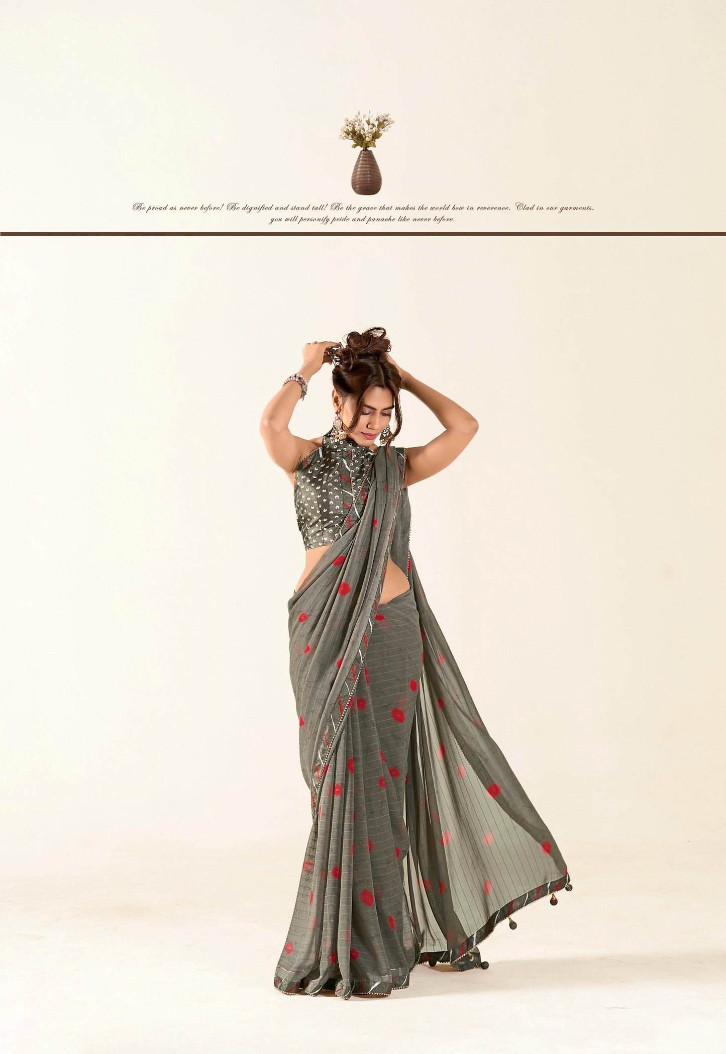 Grey Georgette Readymade Saree